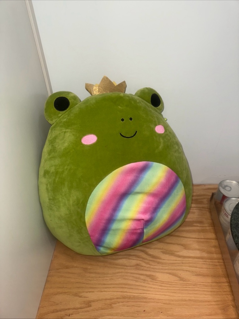 Squishmallows Green Frog Plush with Rainbow Belly and Gold Crown